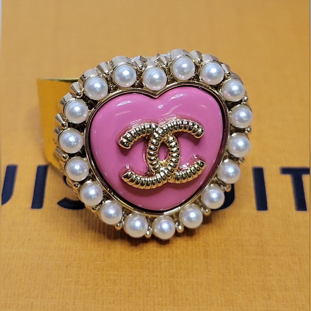Chanel Heart Button, Adjustable Statement Ring - image 3